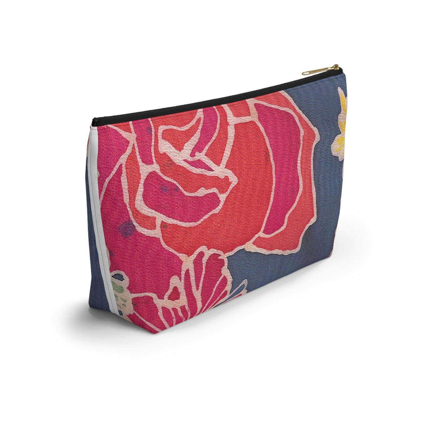 Floral Denim Accessory Pouch w T-bottom