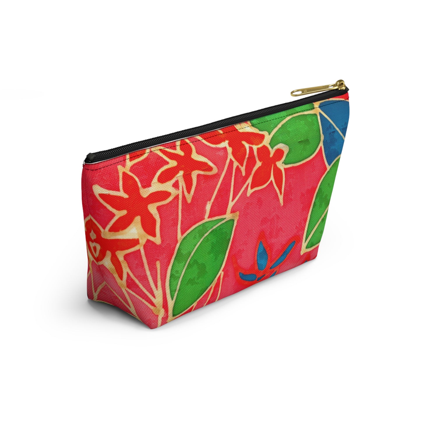 Hand Painted Tropical Leaves Accessory Pouch w T-bottom