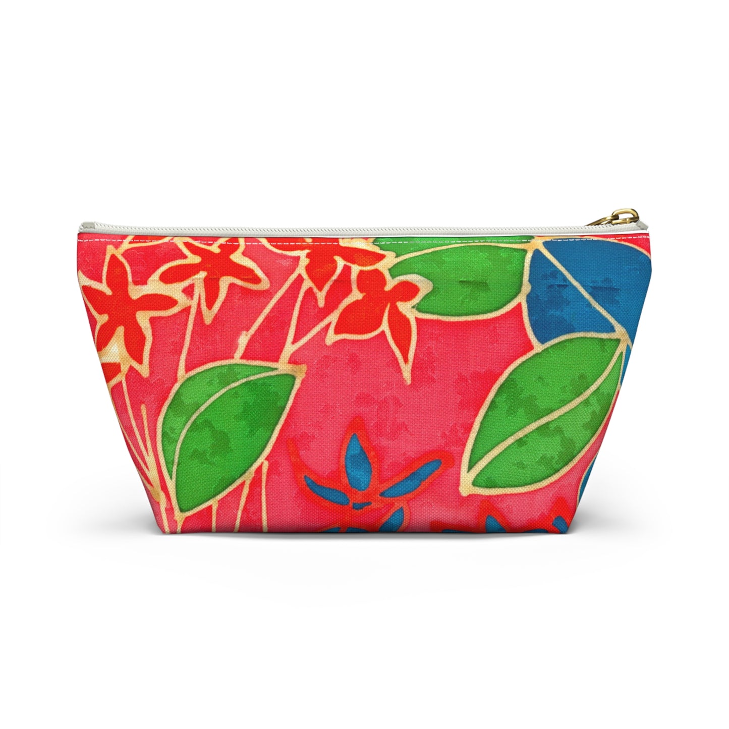 Hand Painted Tropical Leaves Accessory Pouch w T-bottom