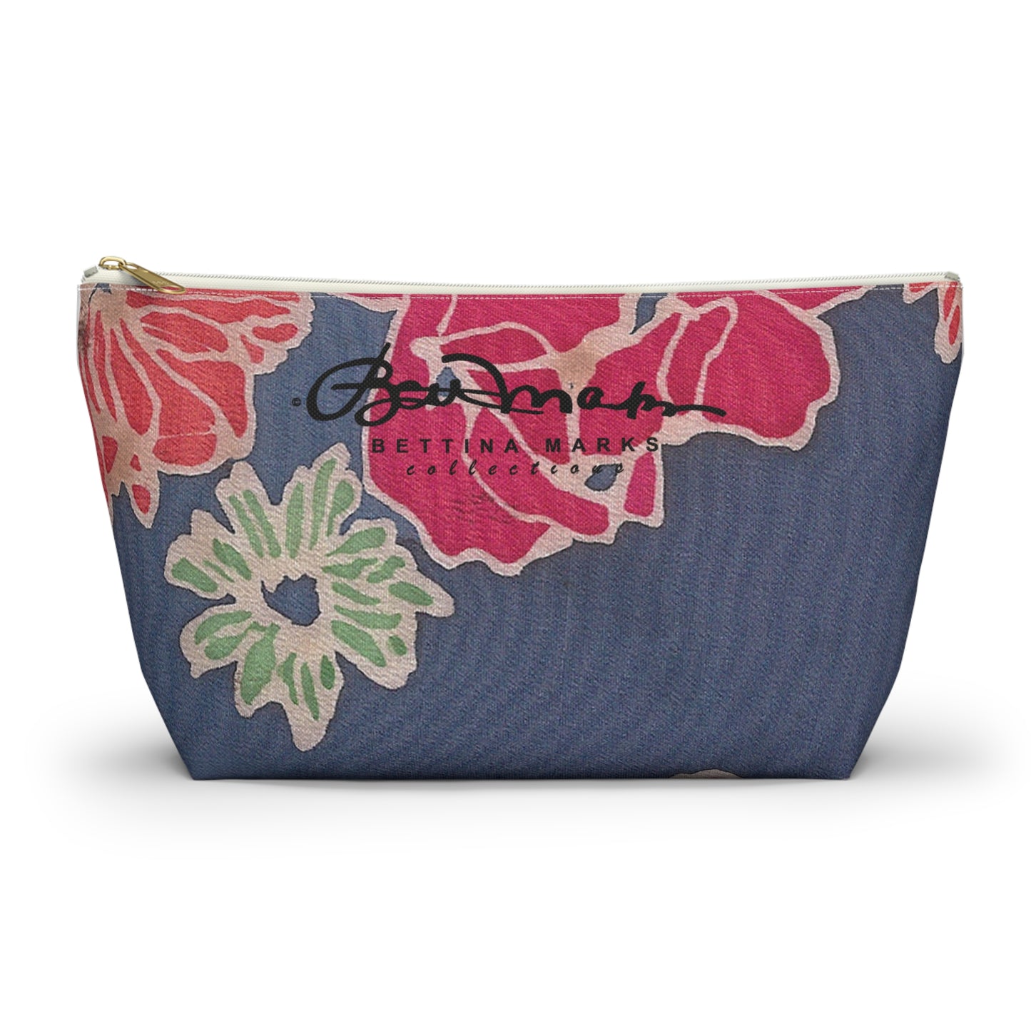 Floral Denim Accessory Pouch w T-bottom