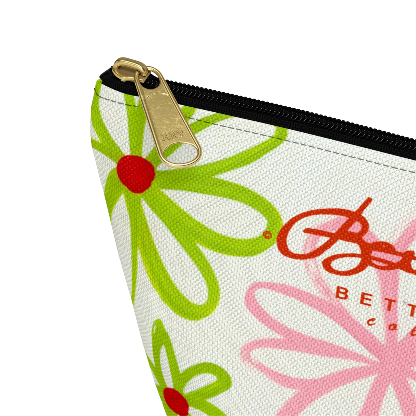 Pink & Green Daisies On White Accessory Pouch w T-bottom