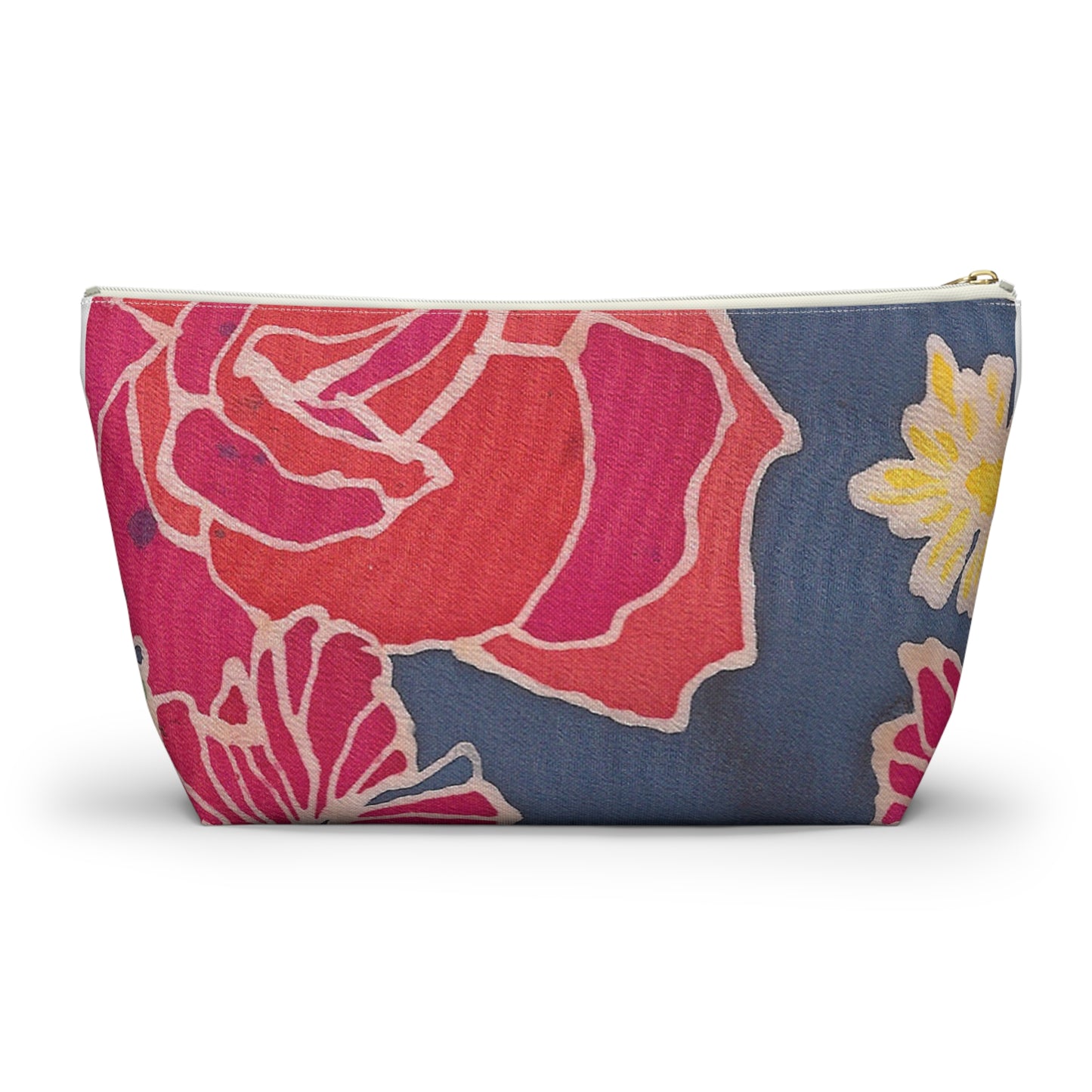 Floral Denim Accessory Pouch w T-bottom