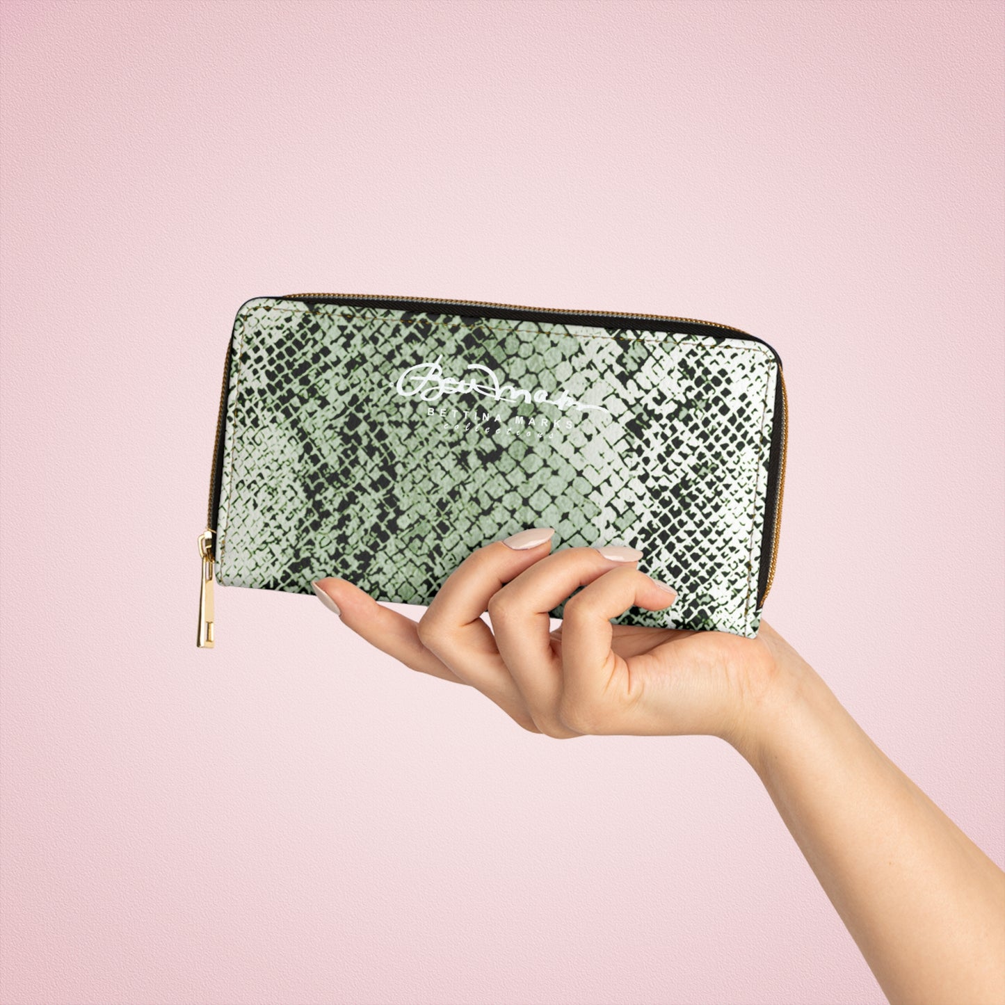 Sage Snake Skin Zipper Wallet for Women - Chic and Functional Clutch