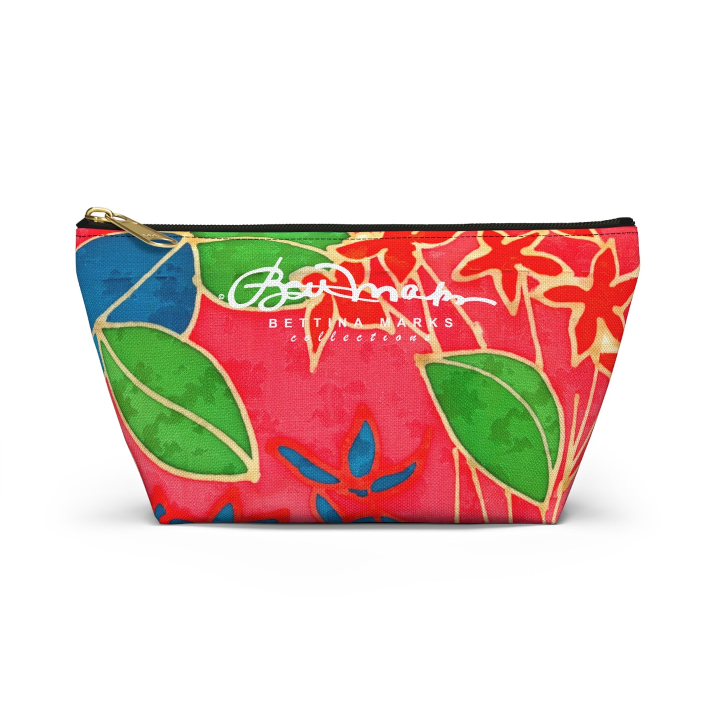 Hand Painted Tropical Leaves Accessory Pouch w T-bottom