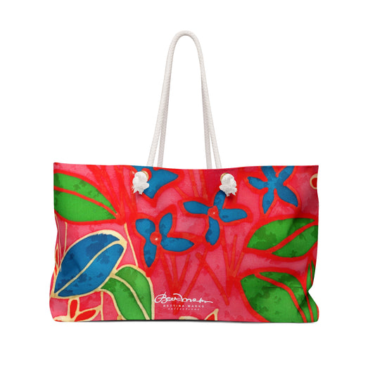 Hand Painted Tropical Leaves Weekender Bag