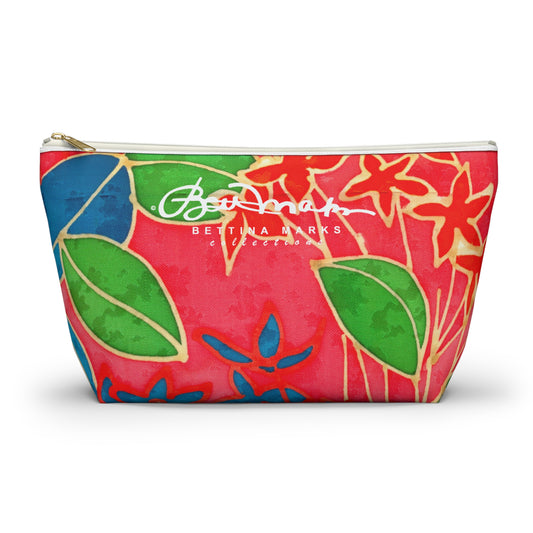Hand Painted Tropical Leaves Accessory Pouch w T-bottom