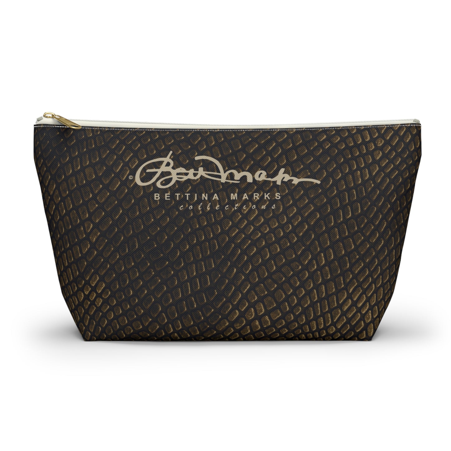 Bronze Crocodile Accessory Pouch w T-bottom