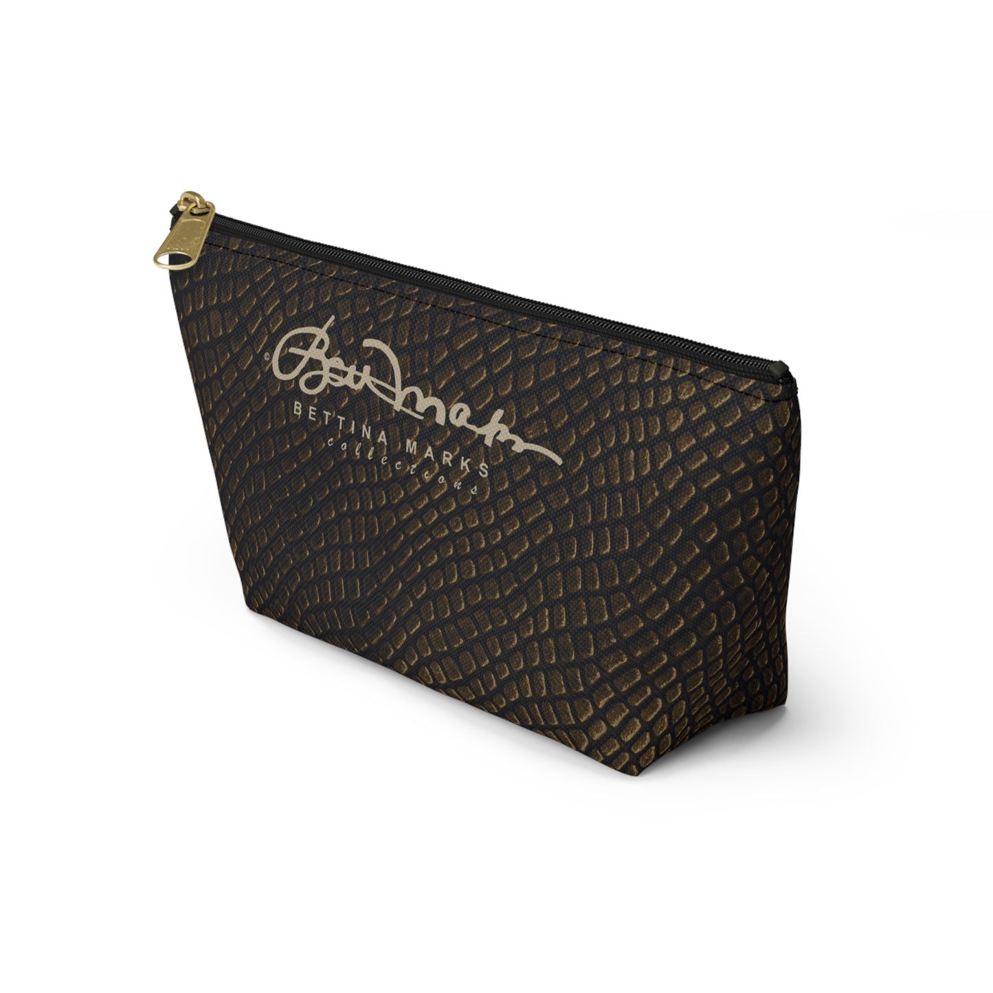 Bronze Crocodile Accessory Pouch w T-bottom