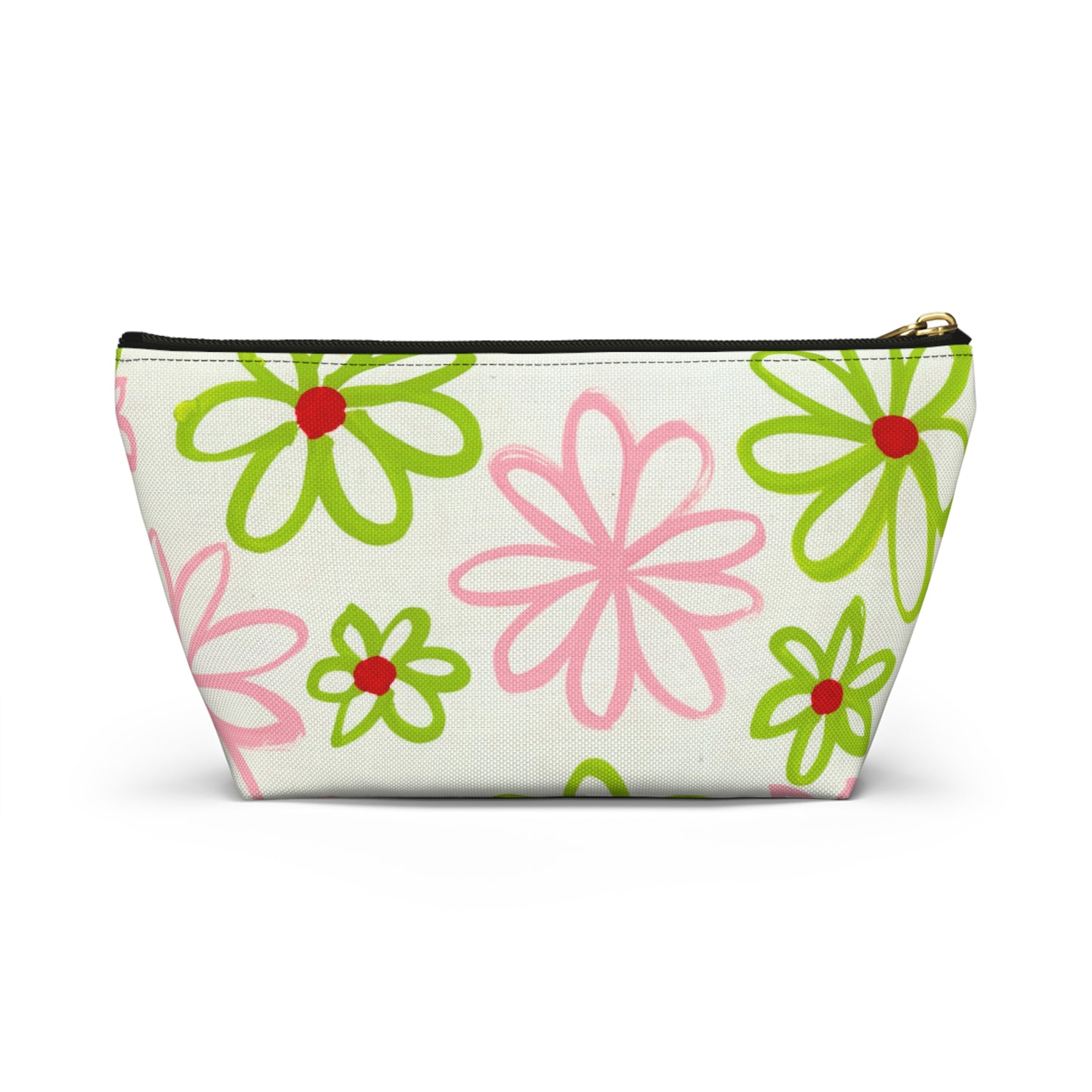 Pink & Green Daisies On White Accessory Pouch w T-bottom