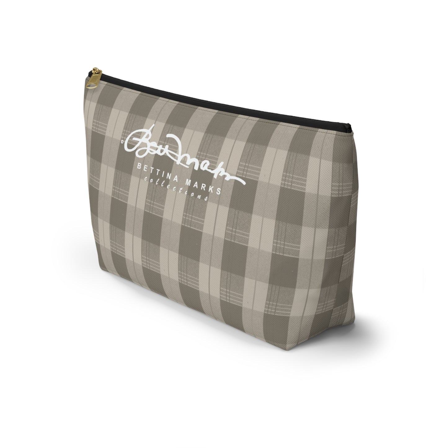 Cream Plaid Accessory Pouch w T-bottom
