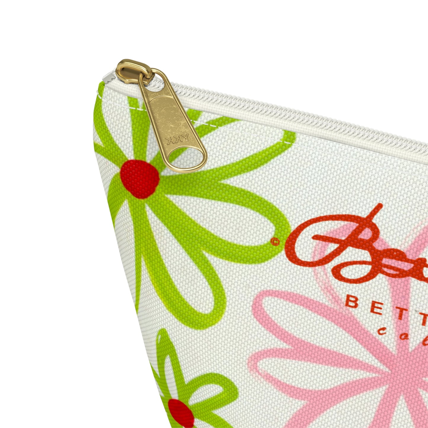 Pink & Green Daisies On White Accessory Pouch w T-bottom
