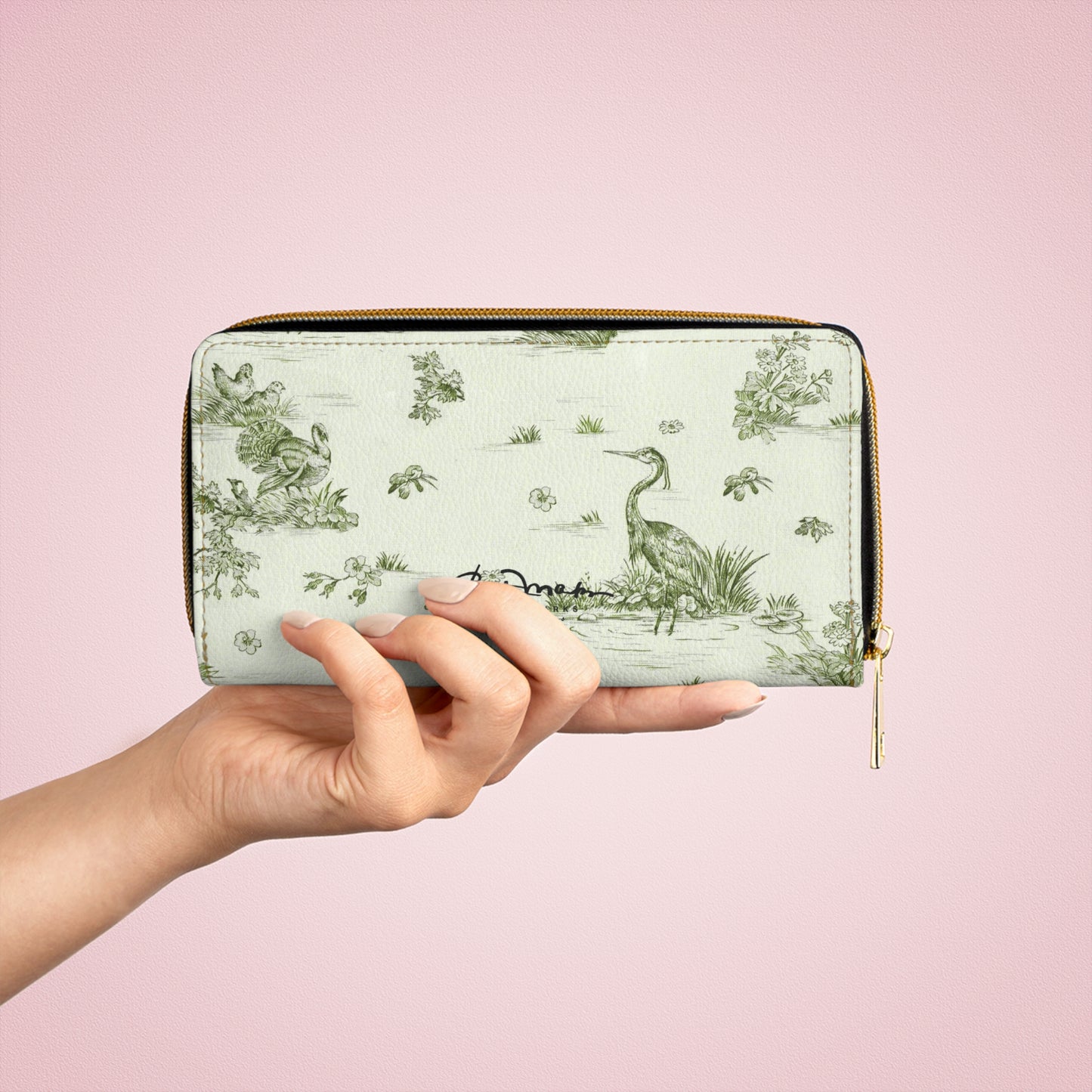 Toiles de Jouy tree Hugging Forest Green Zipper Wallet