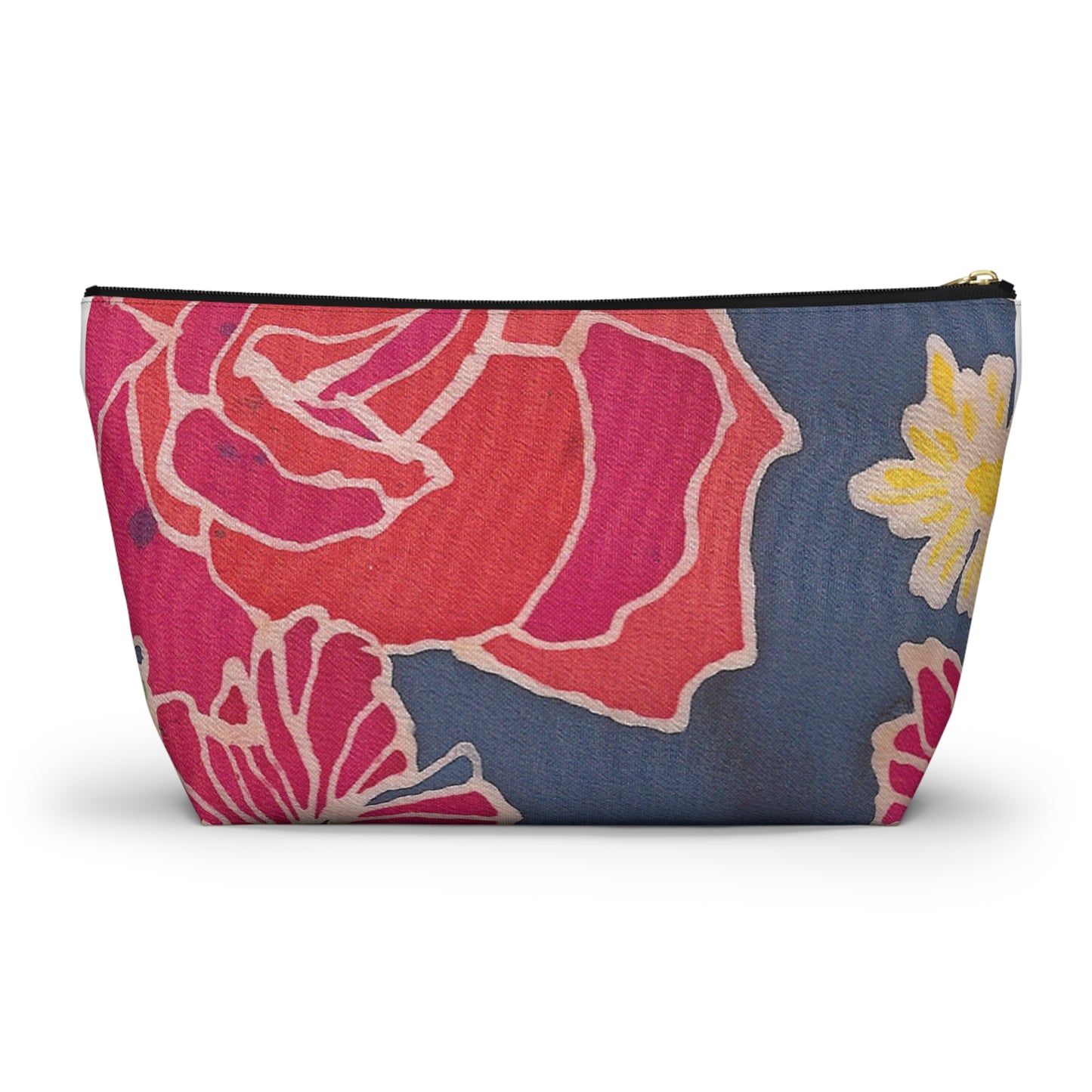 Floral Denim Accessory Pouch w T-bottom
