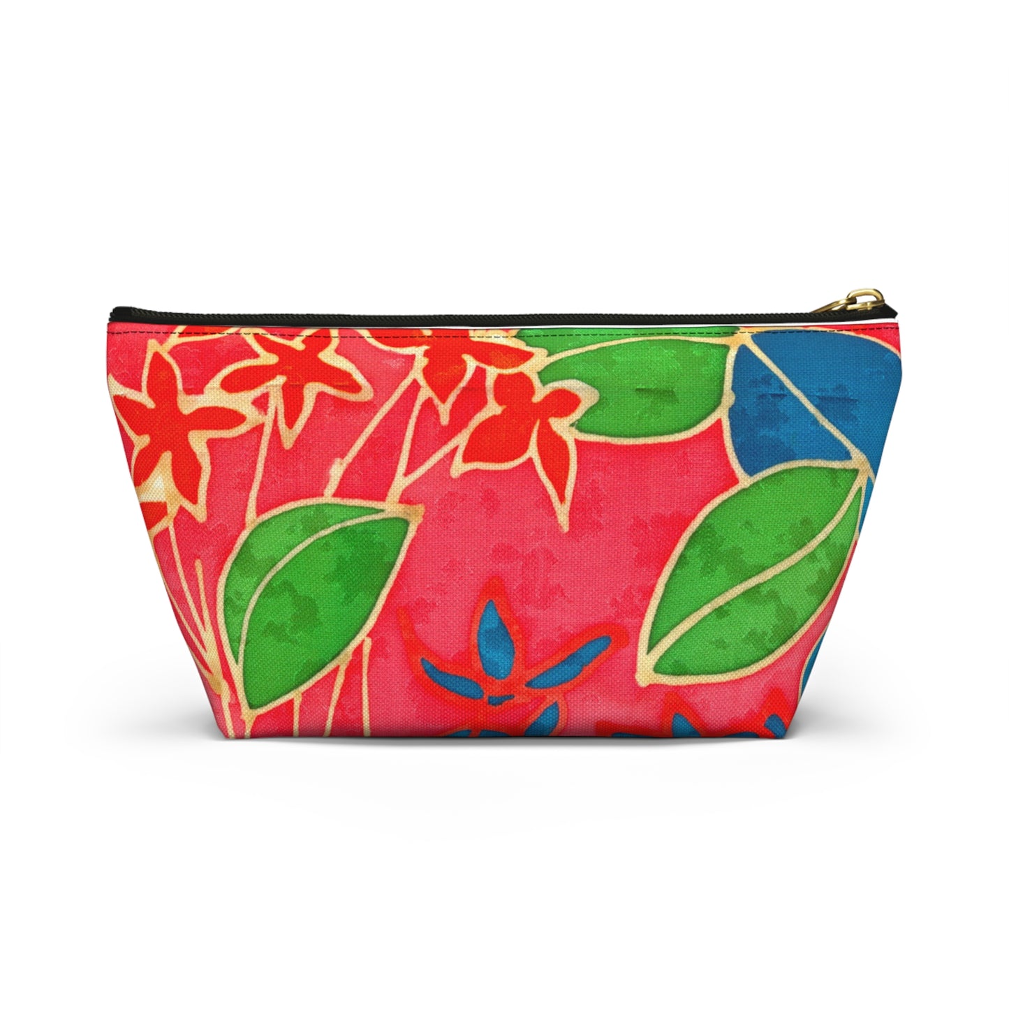 Hand Painted Tropical Leaves Accessory Pouch w T-bottom
