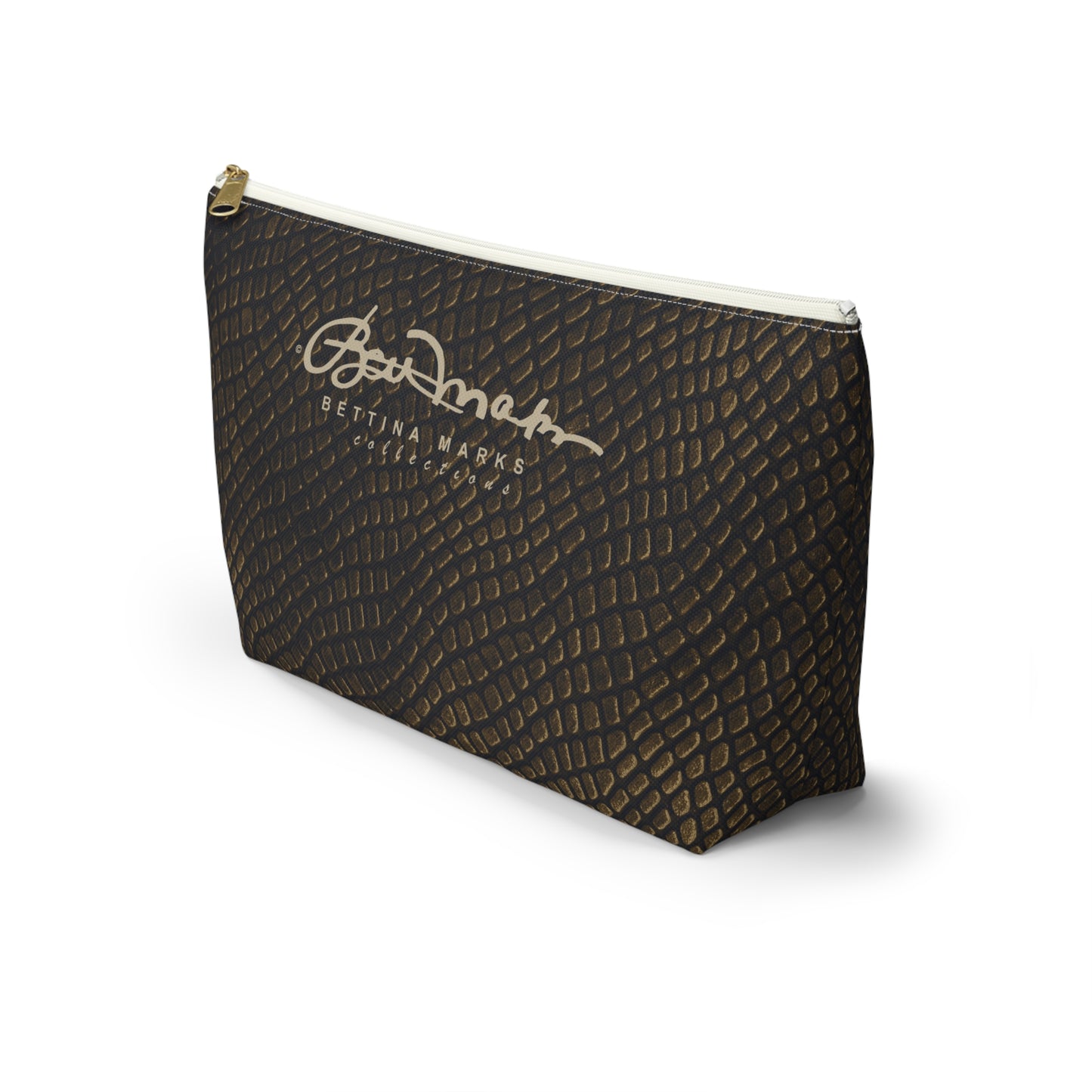 Bronze Crocodile Accessory Pouch w T-bottom