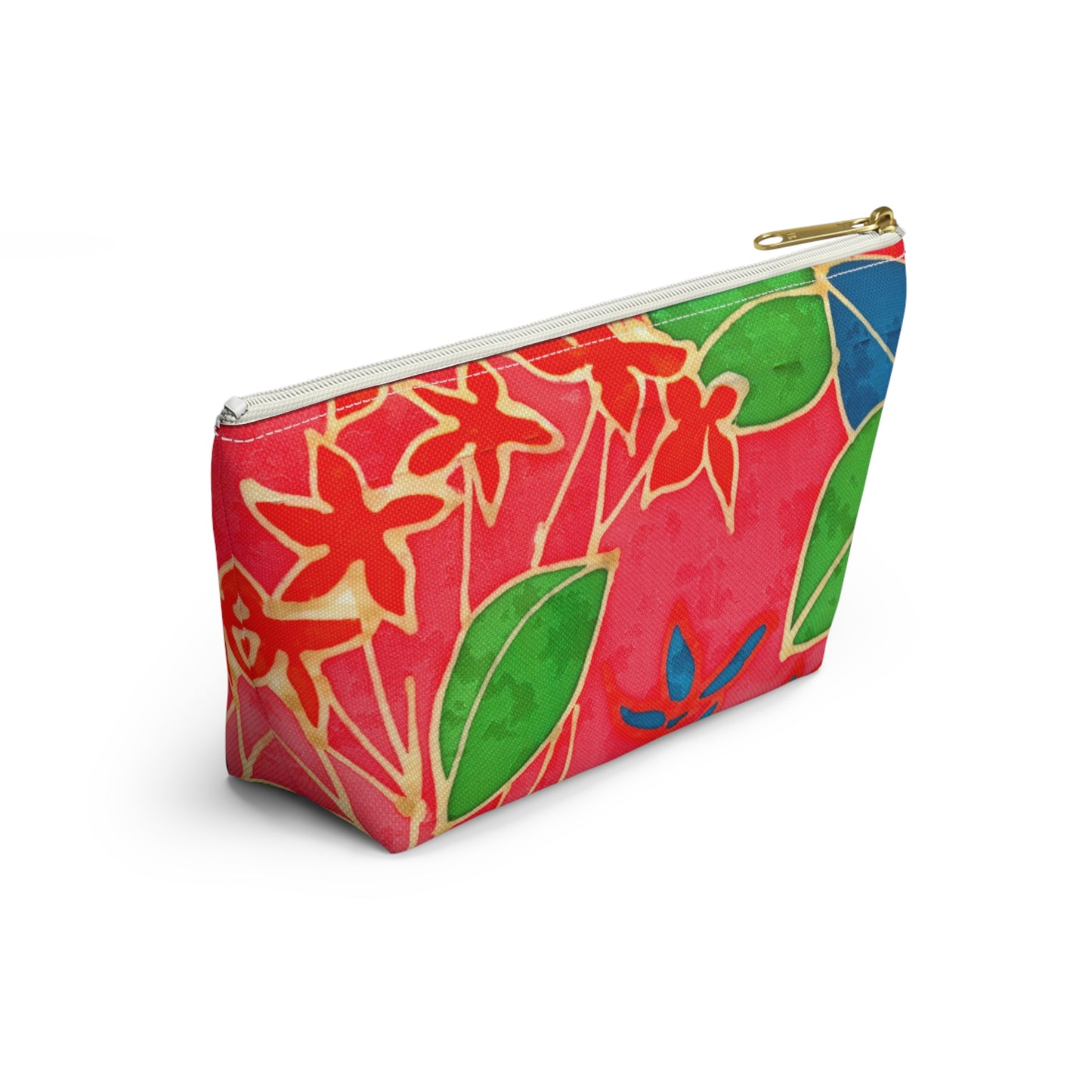 Hand Painted Tropical Leaves Accessory Pouch w T-bottom