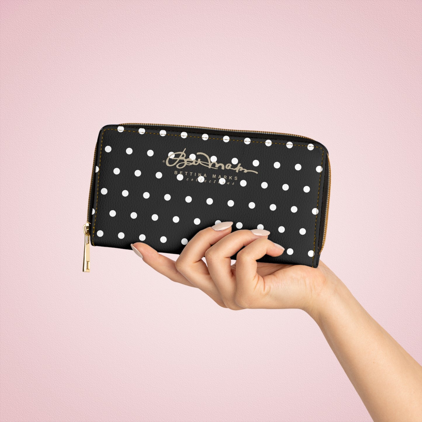 Midnight Polka Dot Zipper Wallet for Women - Chic and Functional Clutch