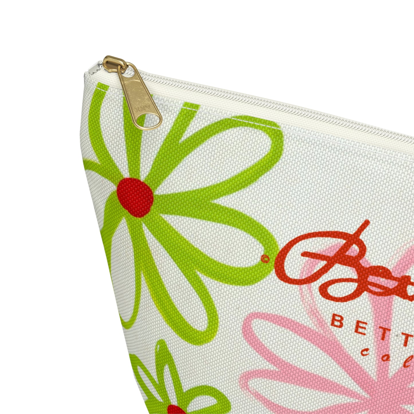 Pink & Green Daisies On White Accessory Pouch w T-bottom