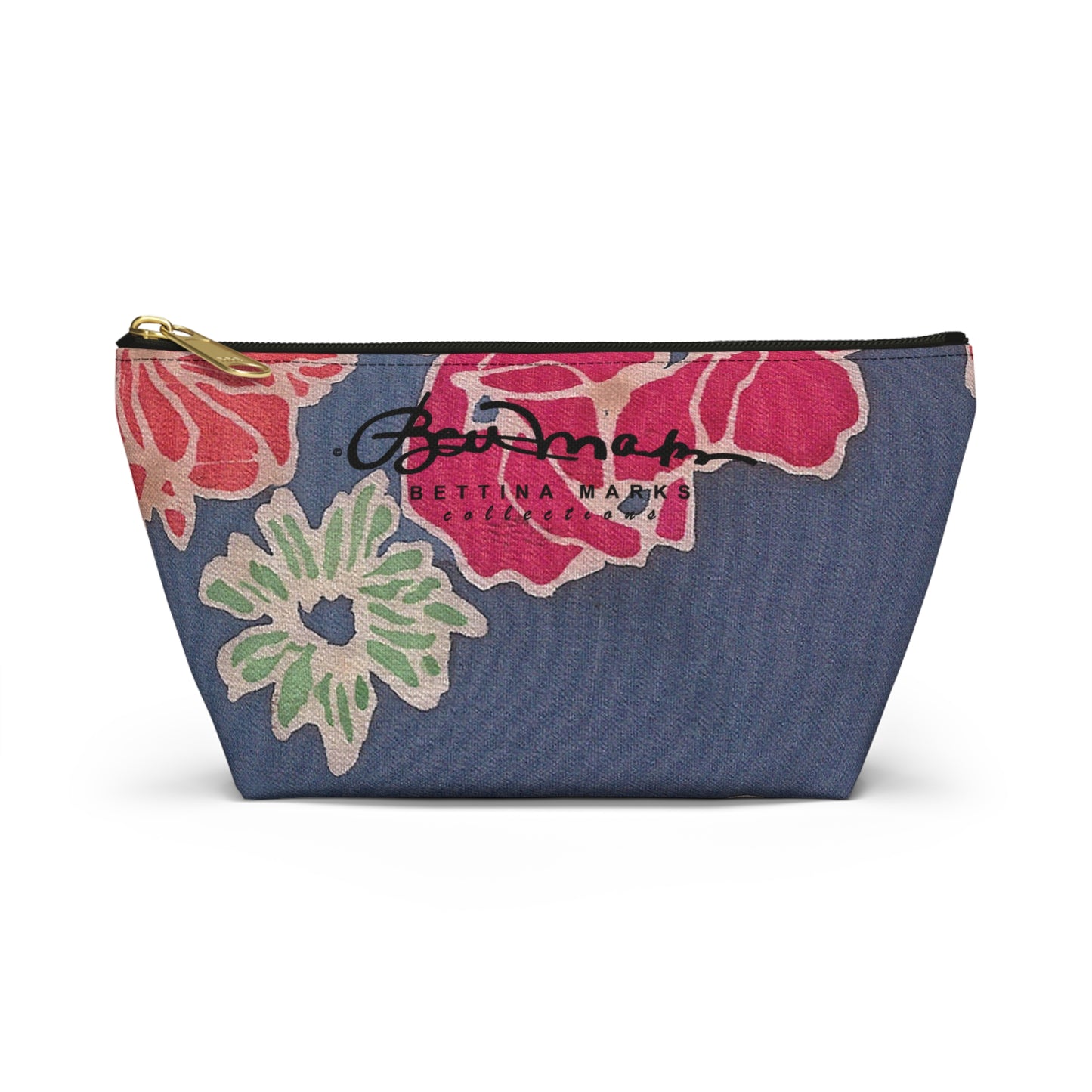 Floral Denim Accessory Pouch w T-bottom