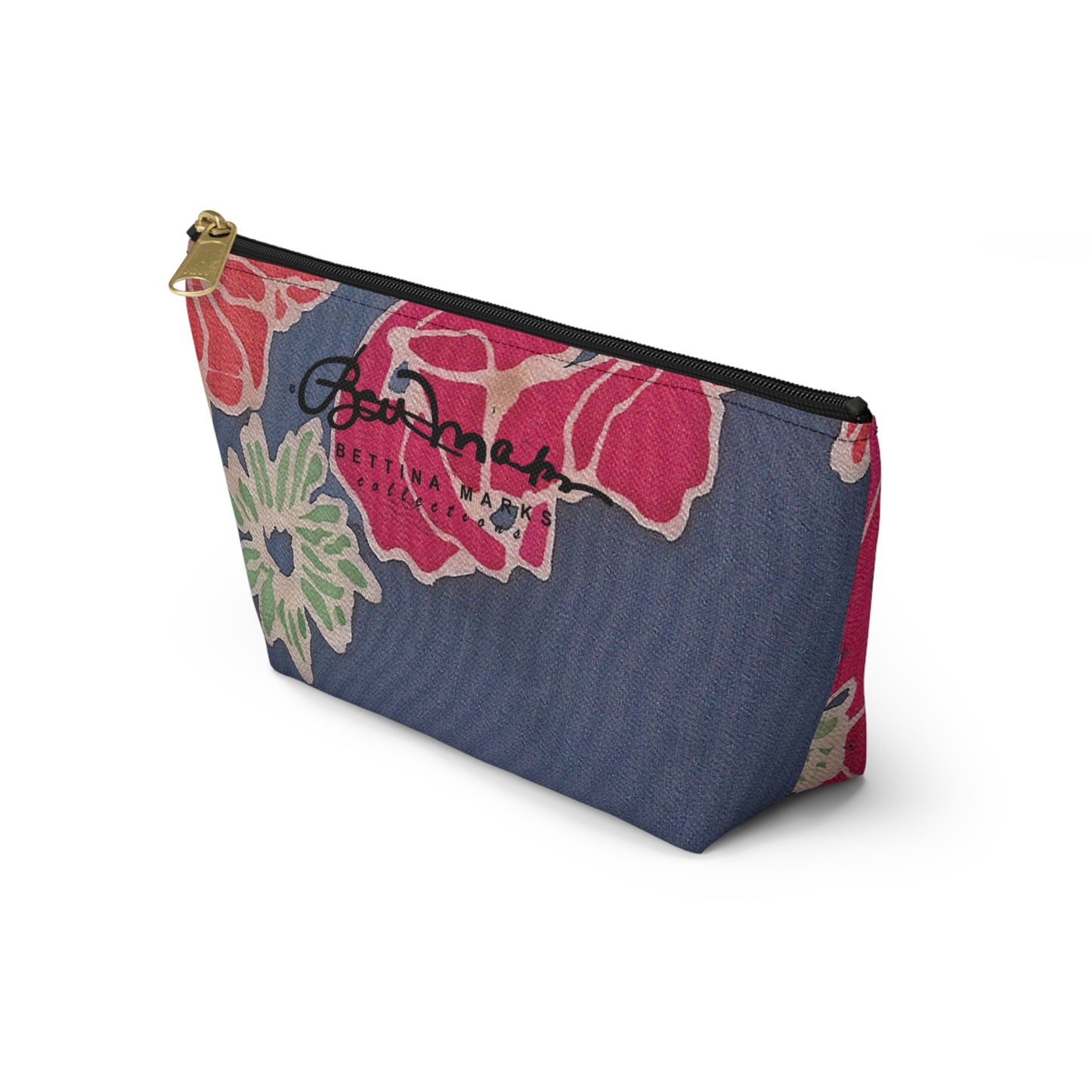 Floral Denim Accessory Pouch w T-bottom
