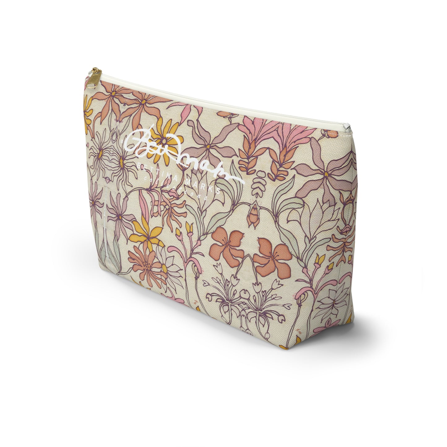 Vintage Pastel Floral Accessory Pouch w T-bottom