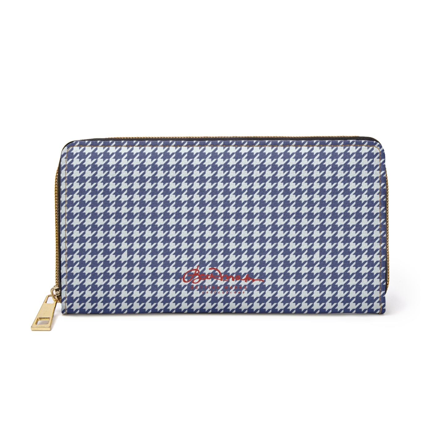 Navy Blue Houndstooth Zipper Wallet