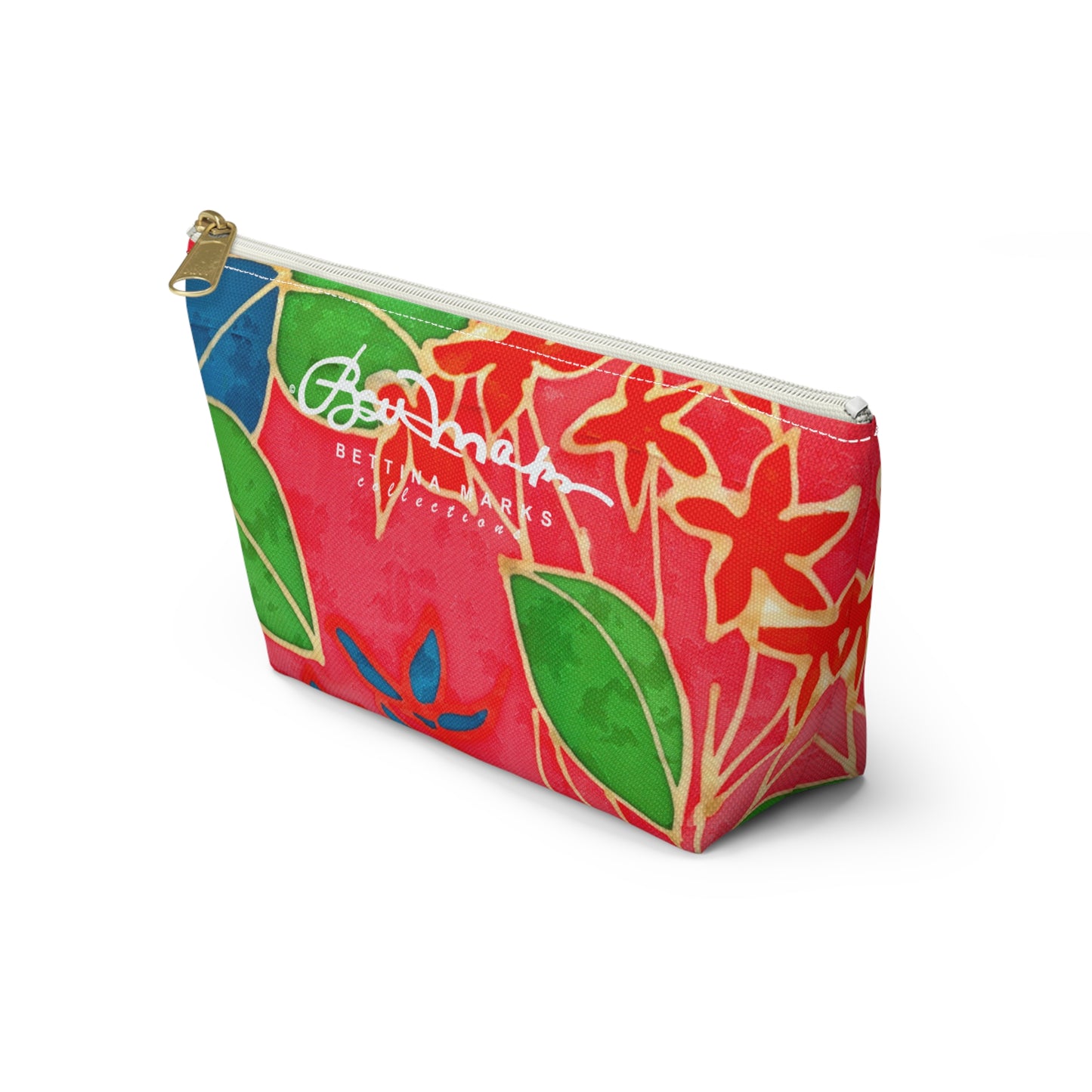 Hand Painted Tropical Leaves Accessory Pouch w T-bottom