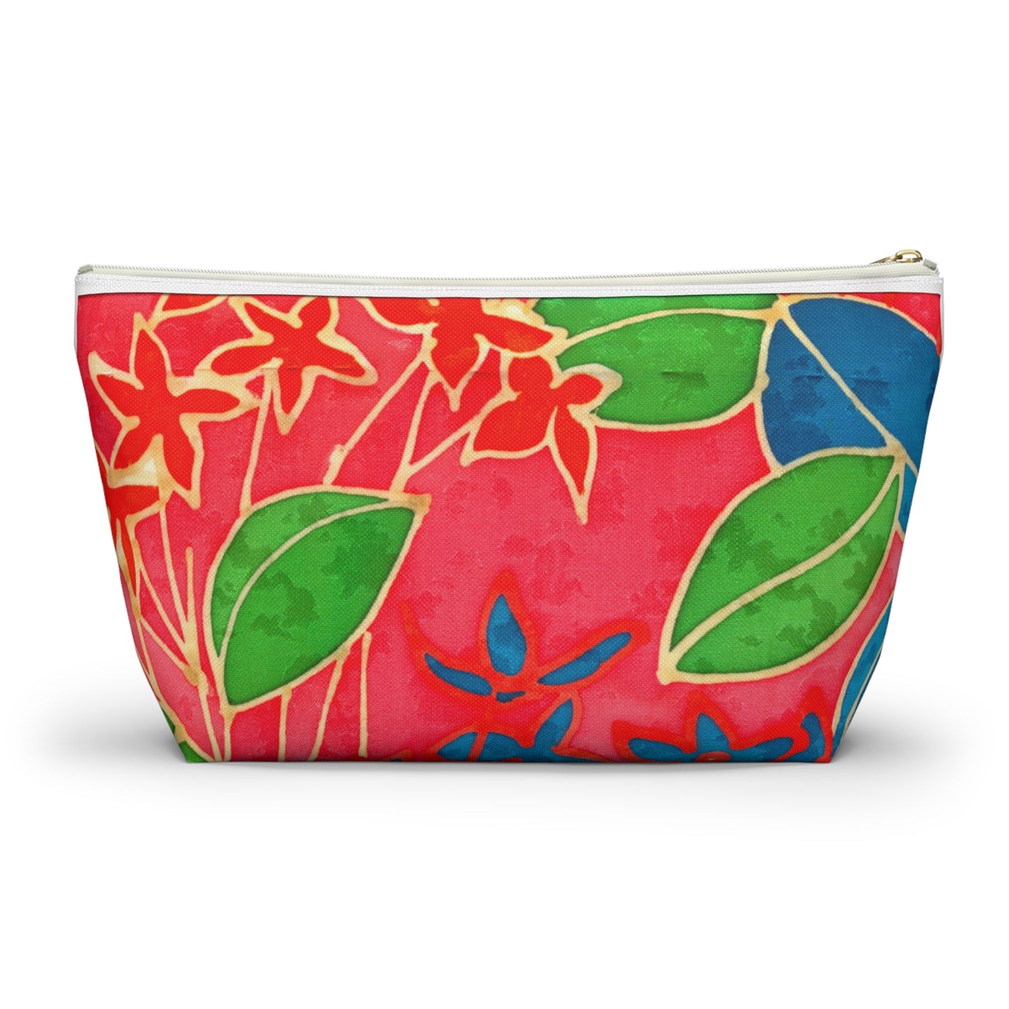 Hand Painted Tropical Leaves Accessory Pouch w T-bottom