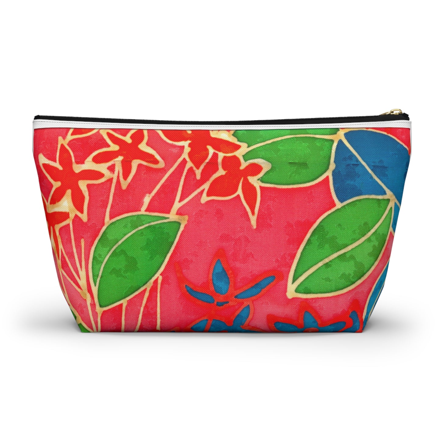 Hand Painted Tropical Leaves Accessory Pouch w T-bottom