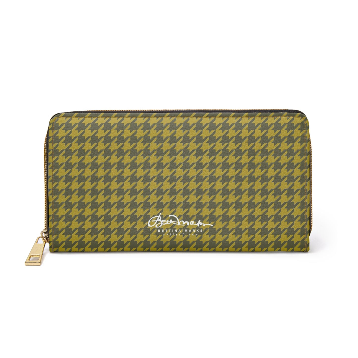 Olive Houndstooth Zipper Wallet