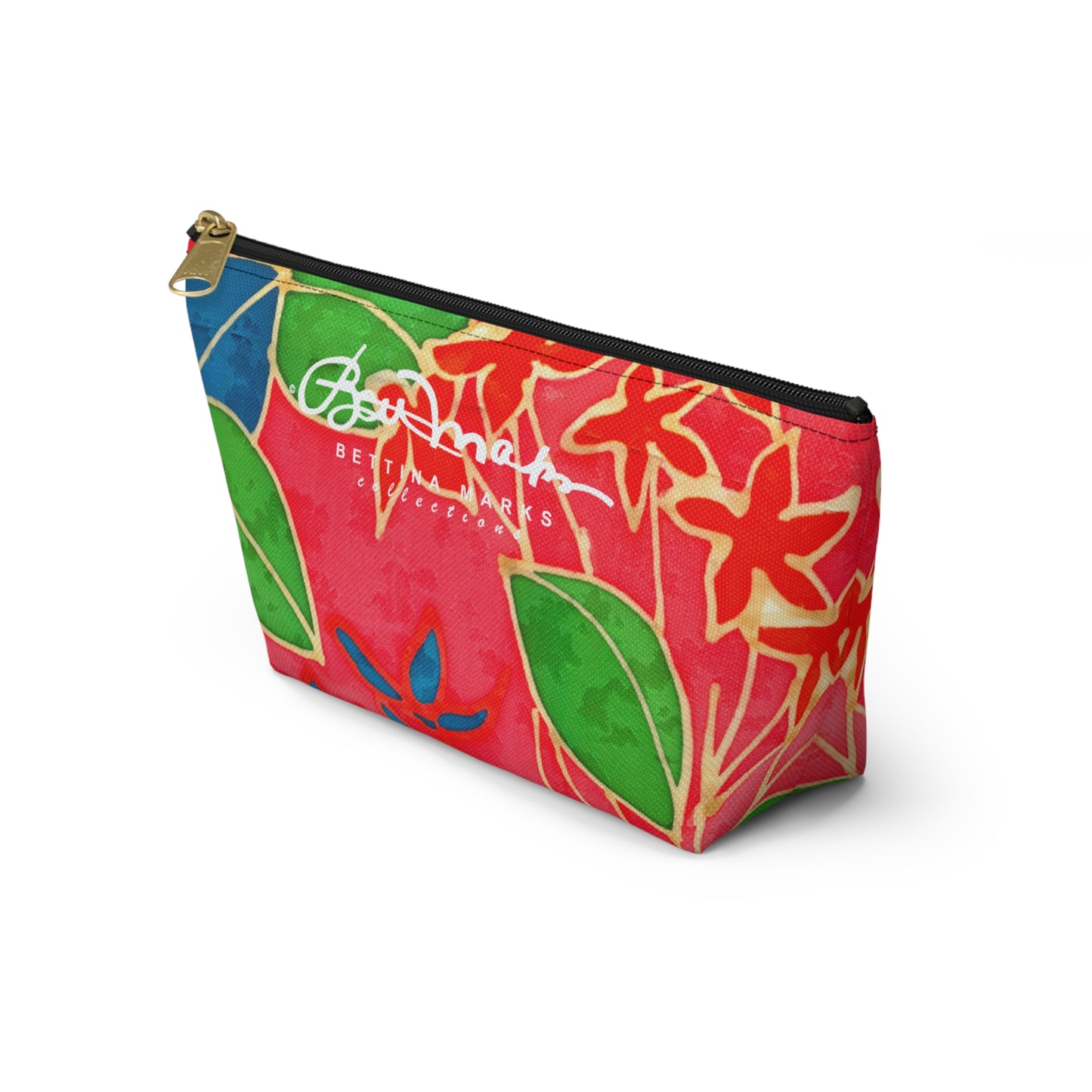 Hand Painted Tropical Leaves Accessory Pouch w T-bottom
