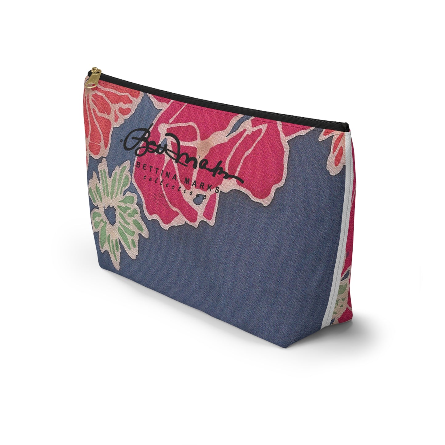Floral Denim Accessory Pouch w T-bottom