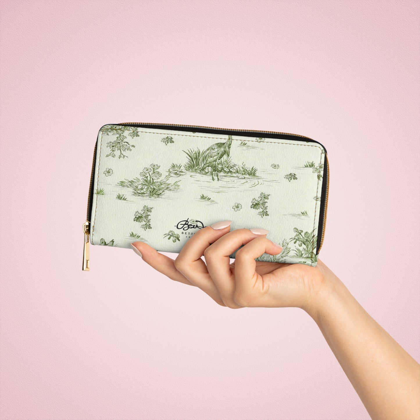 Toiles de Jouy tree Hugging Forest Green Zipper Wallet