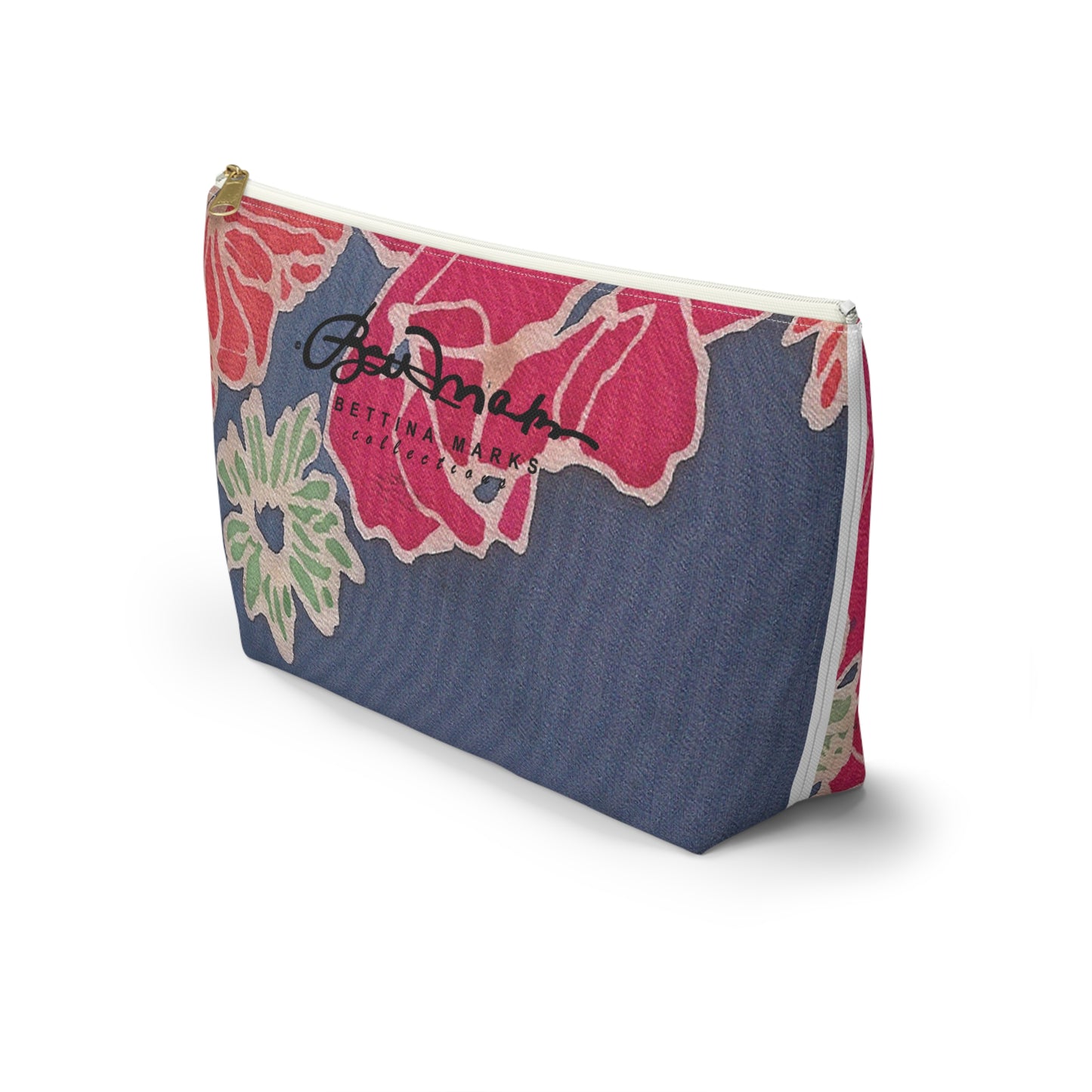 Floral Denim Accessory Pouch w T-bottom