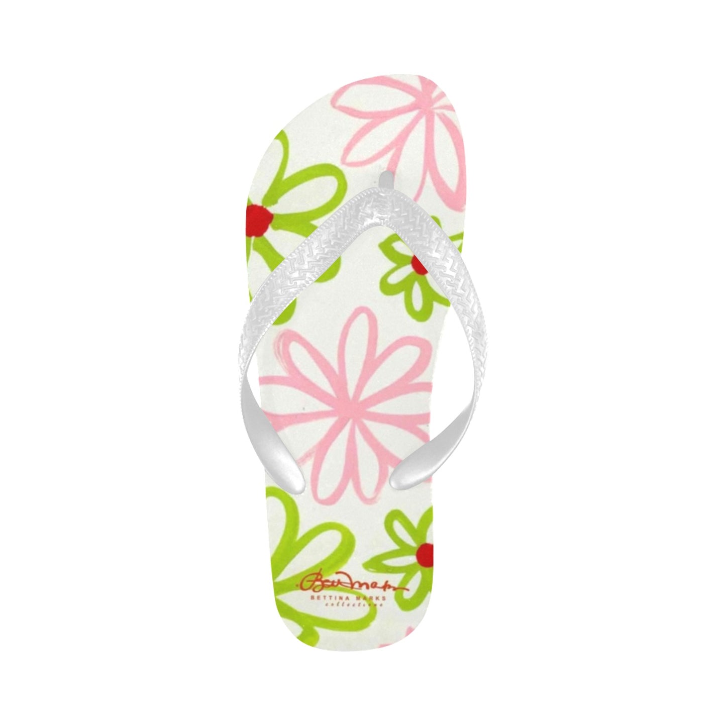 Pink & Green Daisies On White Flip Flops for Men/Women