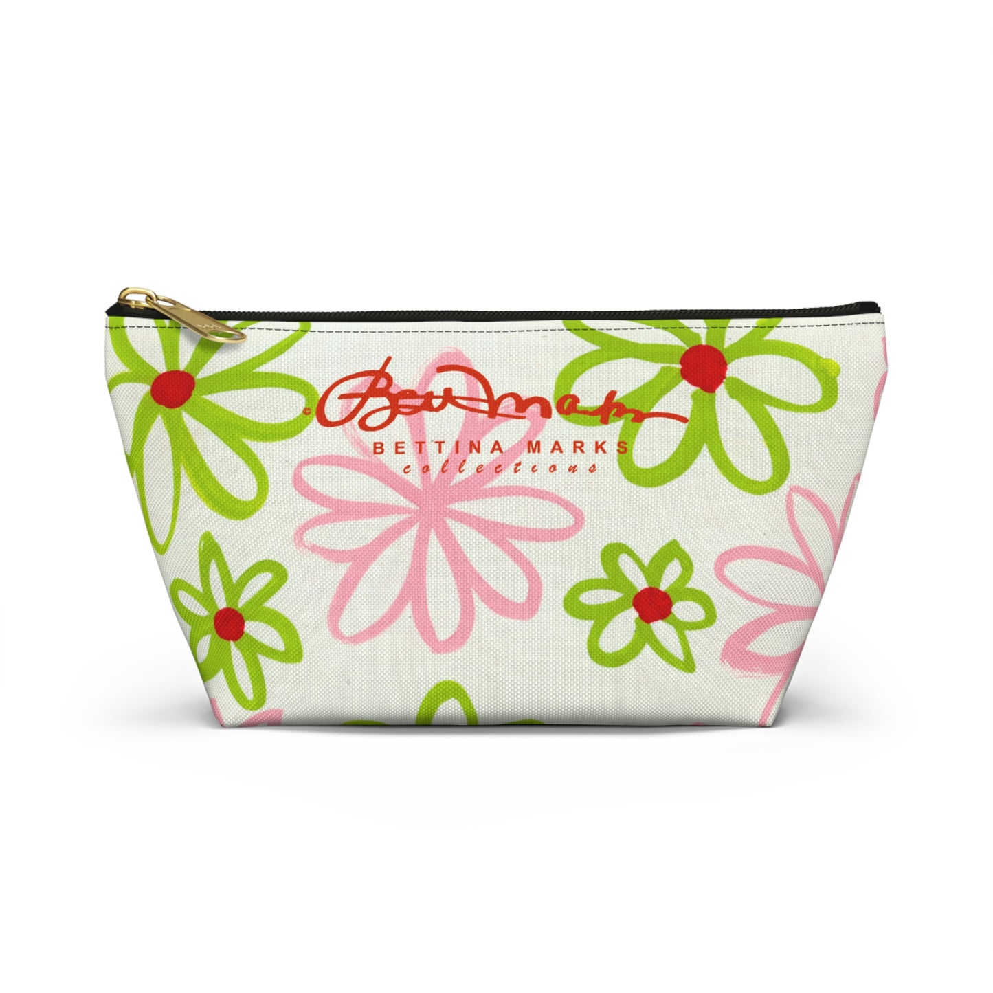 Pink & Green Daisies On White Accessory Pouch w T-bottom