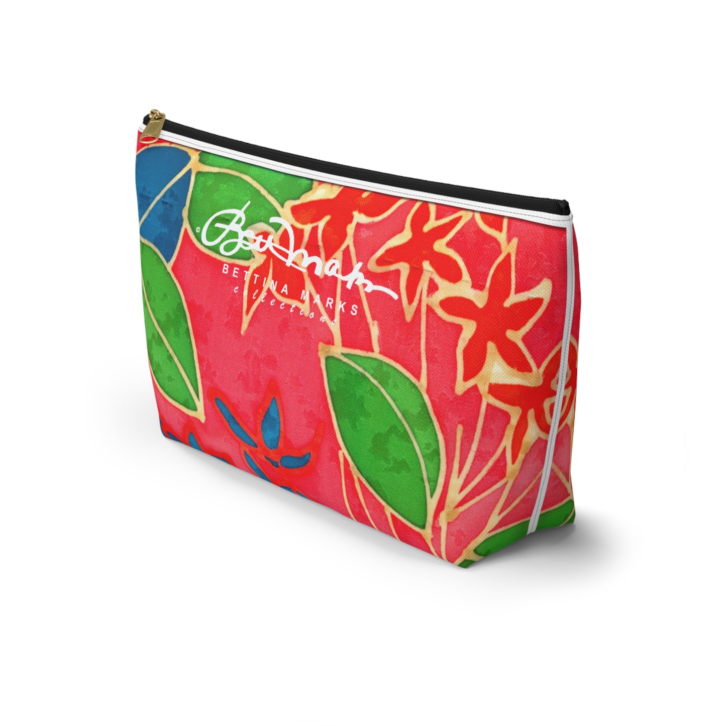 Hand Painted Tropical Leaves Accessory Pouch w T-bottom