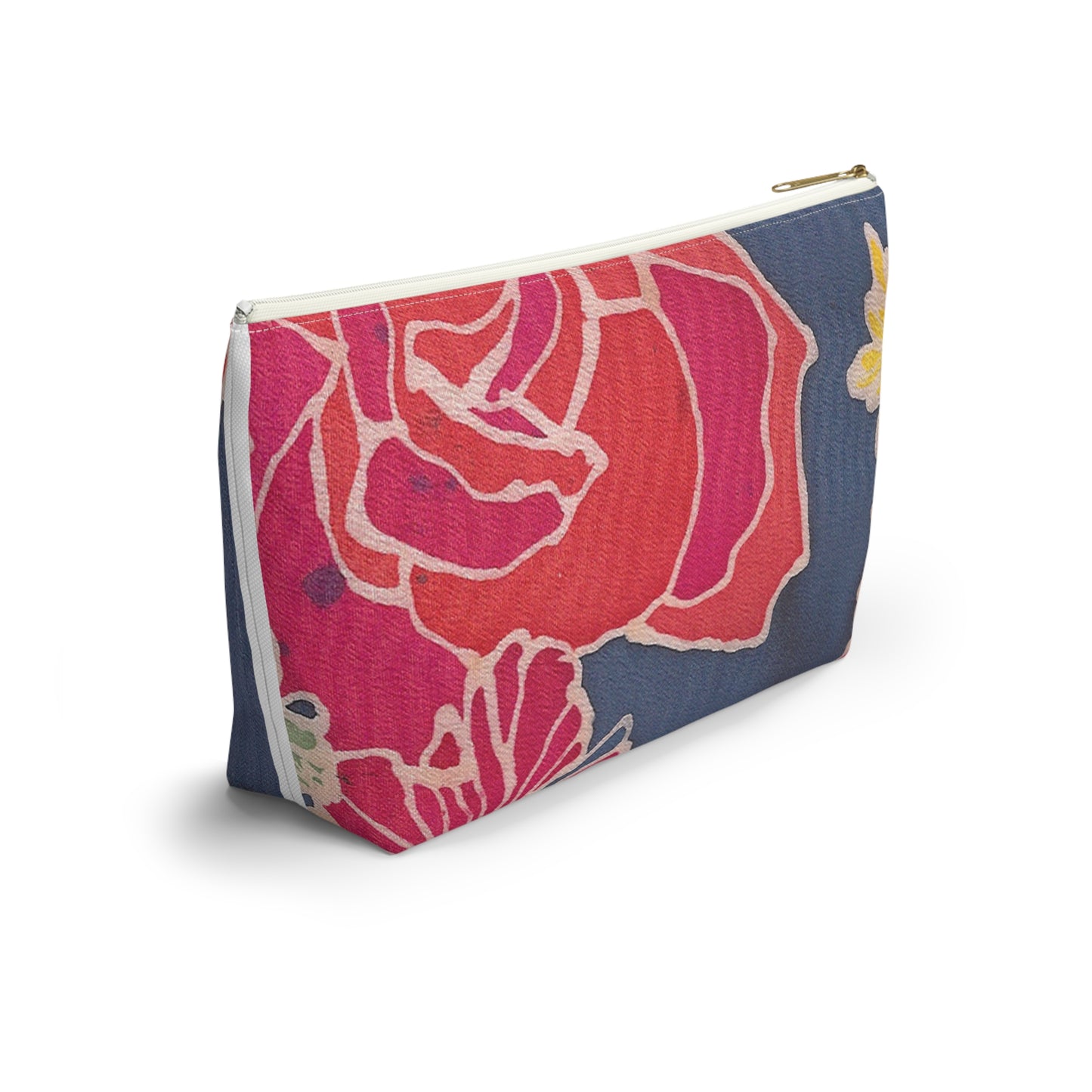 Floral Denim Accessory Pouch w T-bottom
