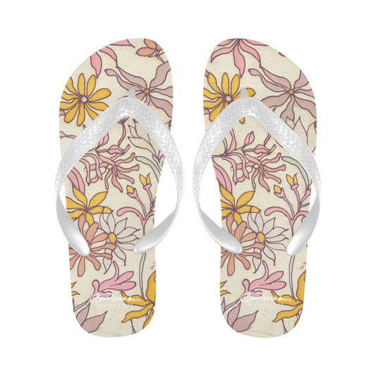 Vintage Pastel Floral Flip Flops for Men/Women (Model 040)