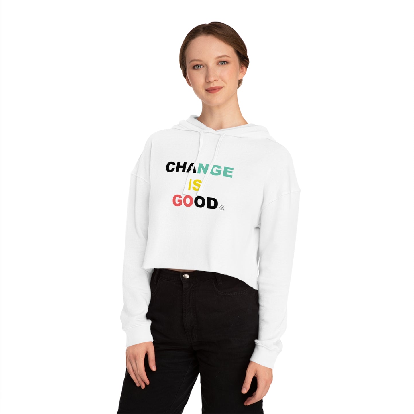 Change is Good Cropped White Hoodie
