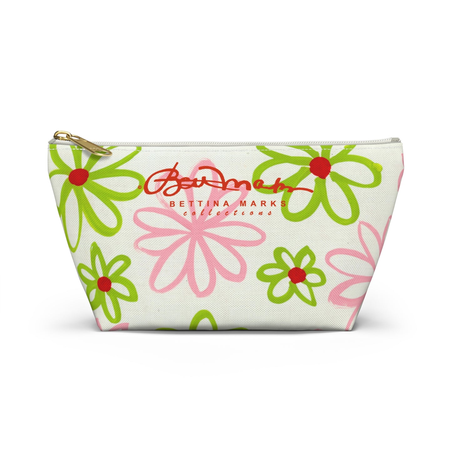 Pink & Green Daisies On White Accessory Pouch w T-bottom