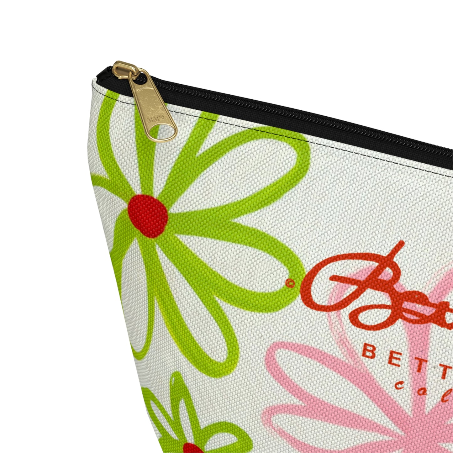 Pink & Green Daisies On White Accessory Pouch w T-bottom