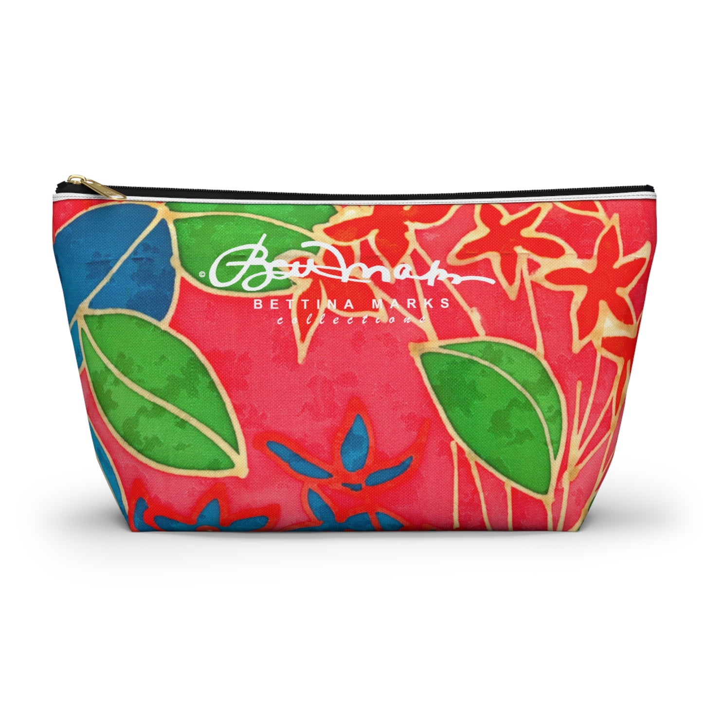 Hand Painted Tropical Leaves Accessory Pouch w T-bottom