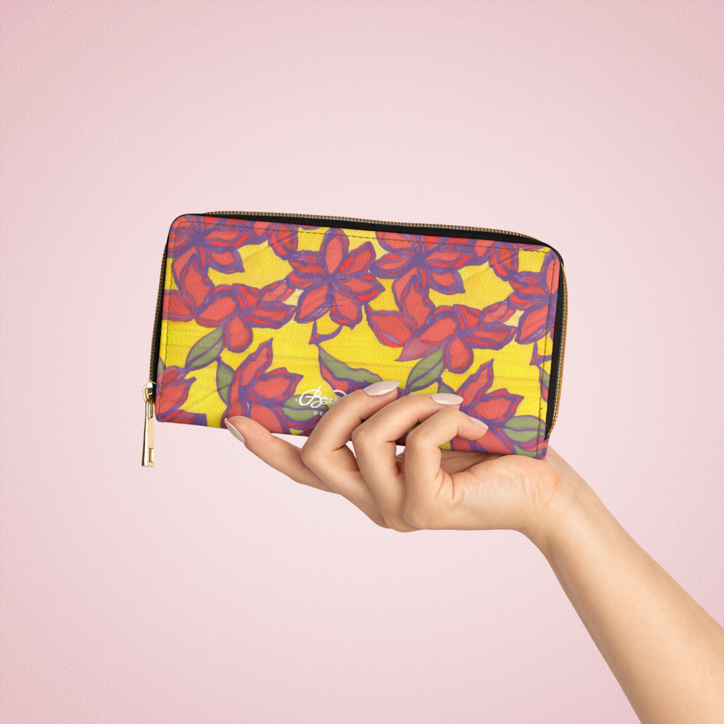 Blue & Orange Floral Zipper Wallet