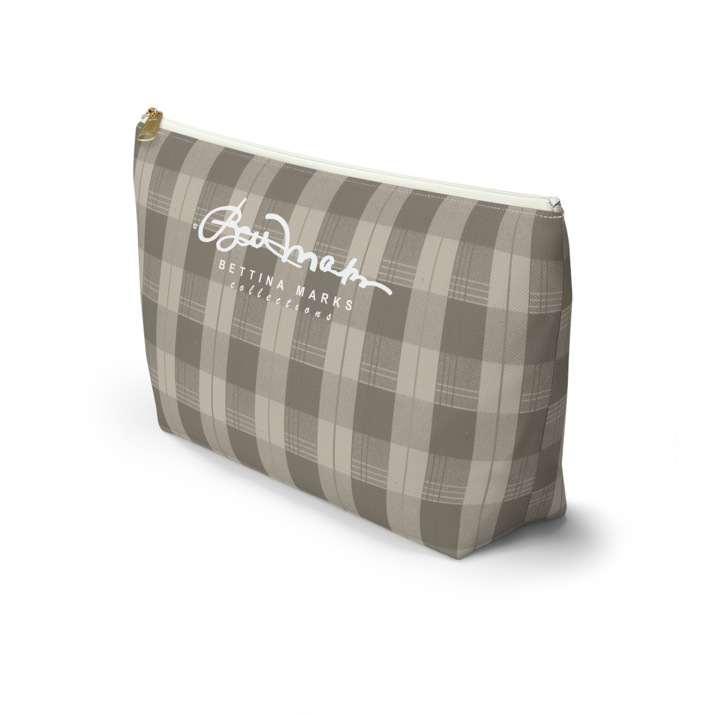 Cream Plaid Accessory Pouch w T-bottom
