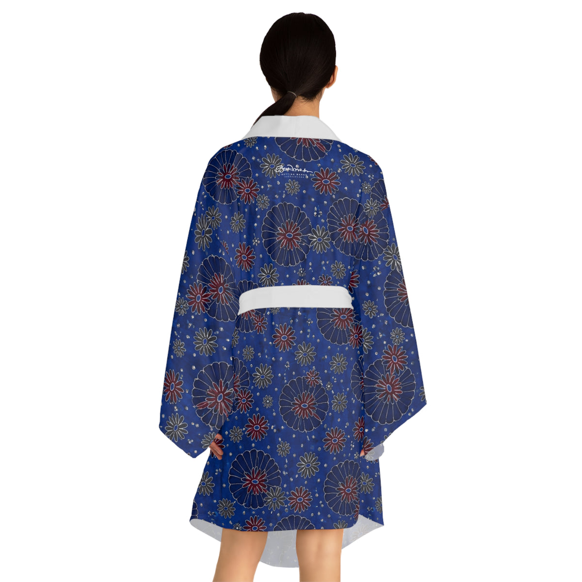 Maroon Daisies On Blue Robe