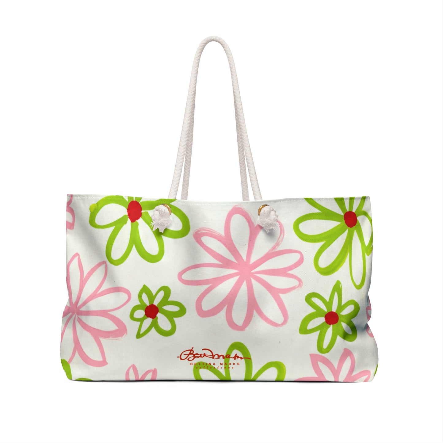 Pink & Green Daisies On White Weekender Bag