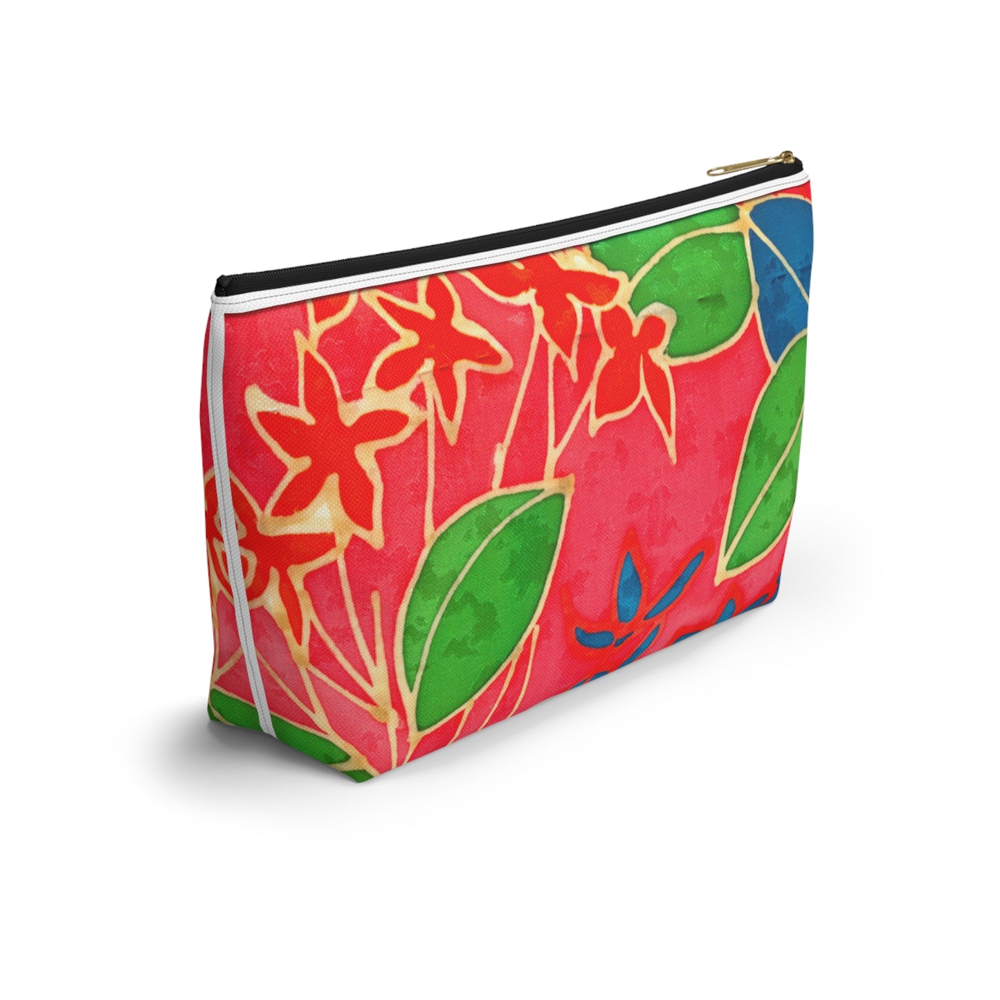 Hand Painted Tropical Leaves Accessory Pouch w T-bottom