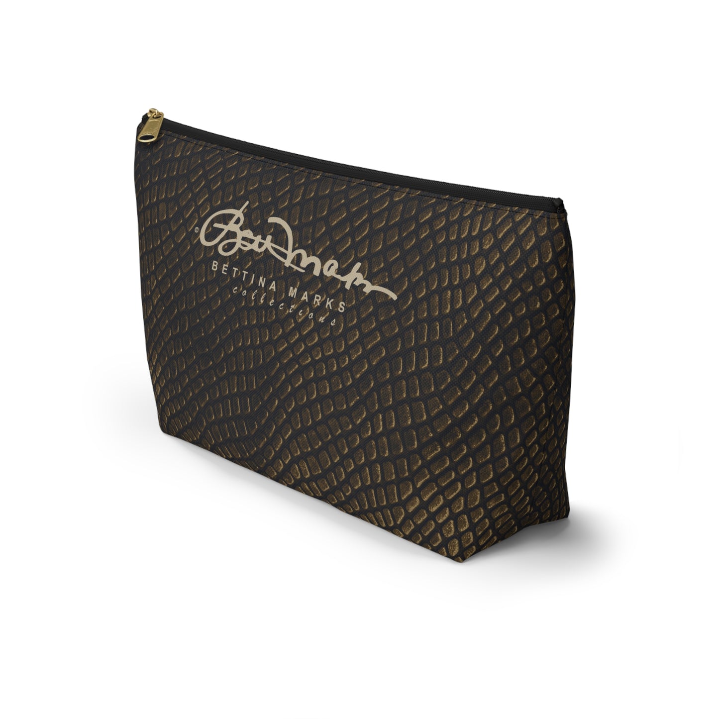 Bronze Crocodile Accessory Pouch w T-bottom