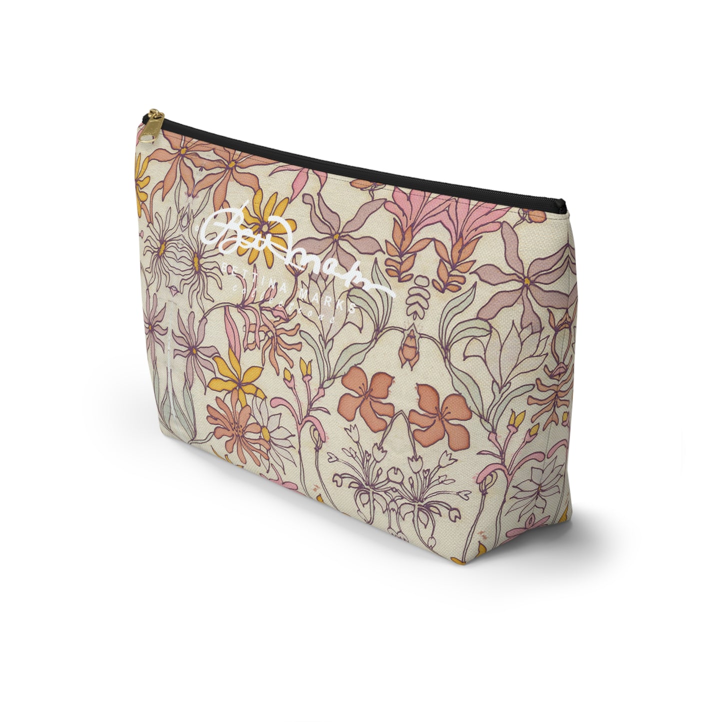 Vintage Pastel Floral Accessory Pouch w T-bottom